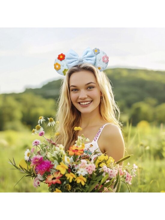 Women Baby Blue Polka Dots Festive Shiny Bow Sequin Mickey Mouse Headband main image 6